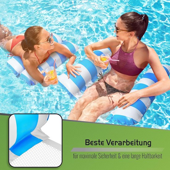 Opblaasbare waterhangmat - Luchtmatras drijvend - Ontspannen in water - Met nylon net - 120 cm - Blauw — afbeelding 5