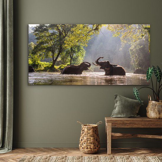 Décoration murale Métal - Peinture Aluminium - Eléphants jouant au soleil - 160x80 cm - Dibond