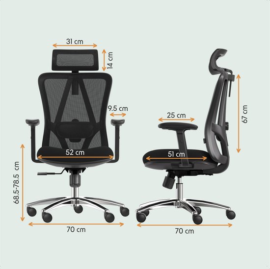 LifeGoods Ergonomische Bureaustoel - NEN1335-gecertificeerd - Gamestoel - 150kg - Office Chair - Volwassenen - Kantoorstoel - Hoofdsteun - Zwart/Chroom