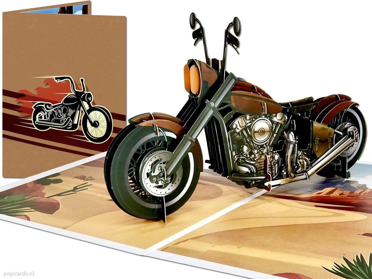 Popcards Pop-up Kaart - Harley Davidson Motor fan? 3D pop-up kaart Chopper Cruiser Motorfiets Wenskaart 3D kaart