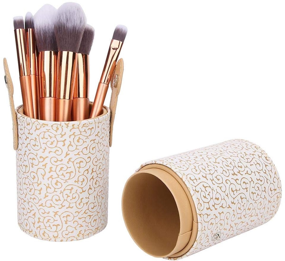 aladdien - Draagbare make-upborstels - Make-upborstelhouder - PU-leer - Abrikoos - Organizerborstelset - Reiscosmetische containers - Geschikt voor ...