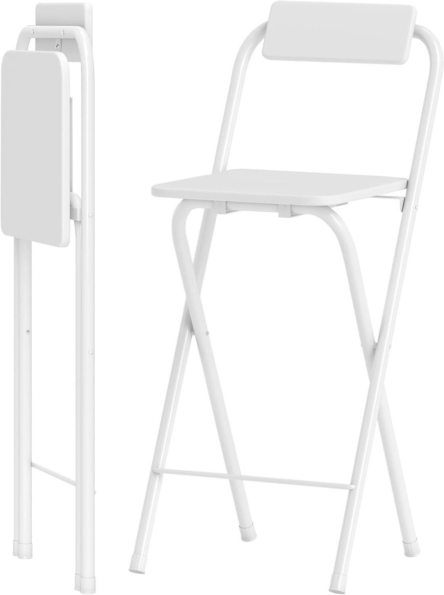 Barkrukken Set - Keukenstoelen Hoge - Ruimte Besparen - Opvouwbaar Design - 87 cm Hoog - Wit
