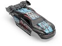 Zwarte carrosserie van de RC-auto 'Troublemaker' met blauwe en rode details.