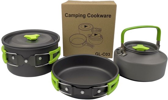 Camping kookset - camping kookgerei - pannenset camping - campingpot - kampeeruitrusting - essenti毛le accessoires - reizen - wandelen - outdoor koken - compact - draagbaar - lichtgewicht — afbeelding 3