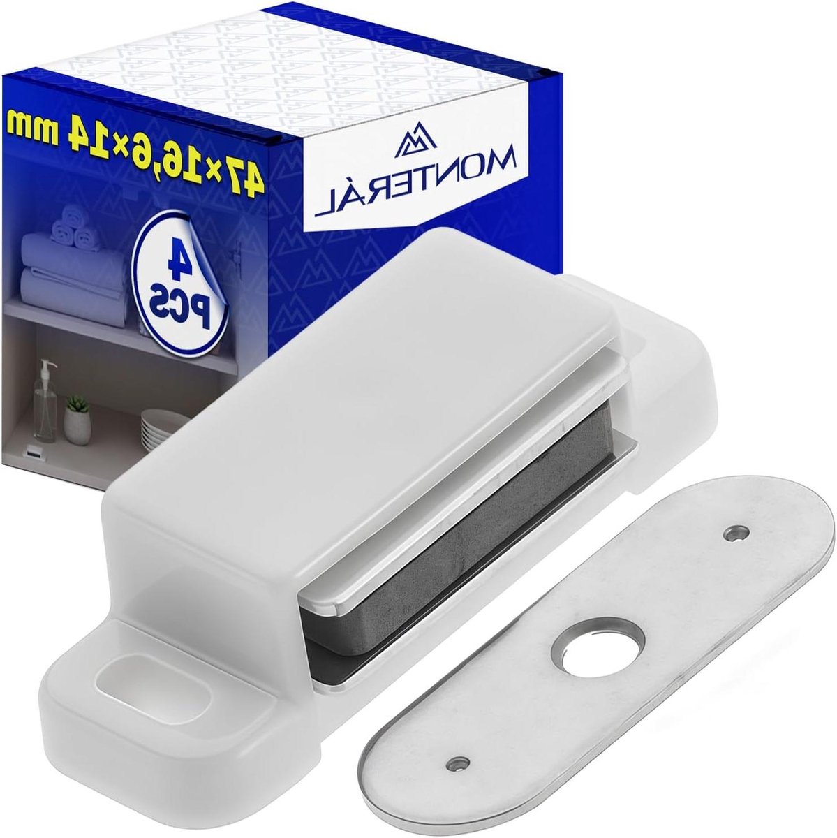 Magneet voor kastdeuren - Deur sluiting - Kasten organiseren - Met contactplaat - 4 stuks - Wit