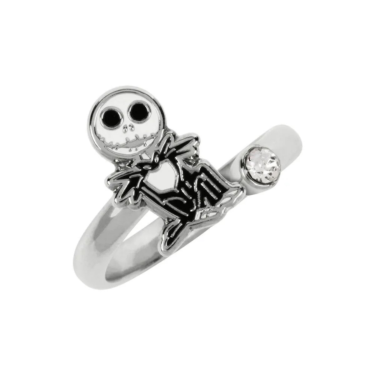 Disney Nightmare Before Christmas White & Black Silver Plated Clear Stone Ring