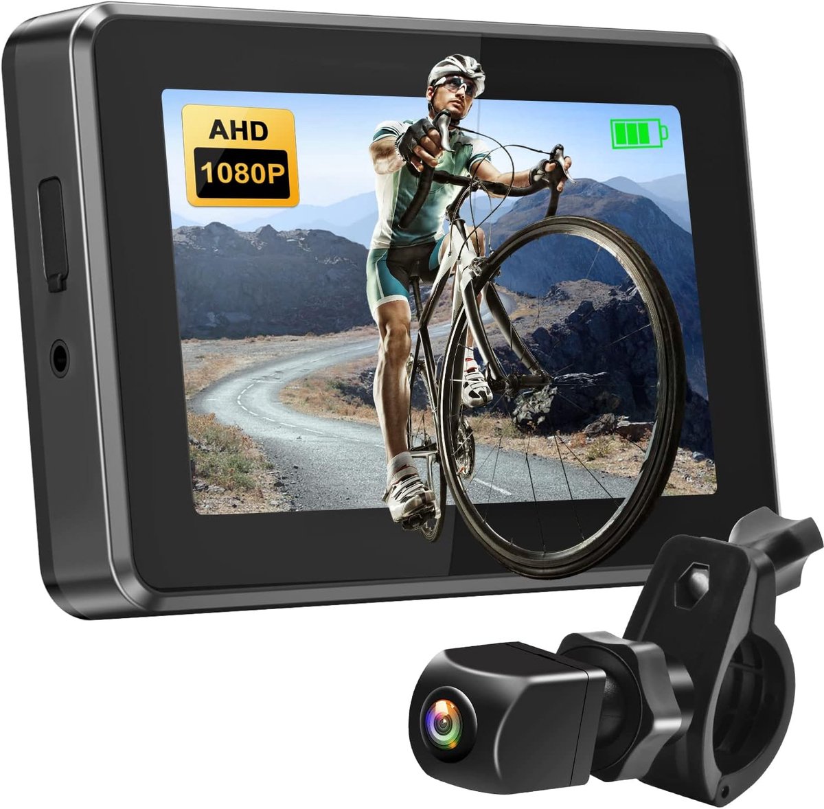 ECTEATOY® Fietsachteruitkijkspiegel met Camera - 4.3" AHD 1080p Display, 360° Instelbare Staanwiel, Uitstekende Nachtzicht voor Mountainbikes