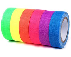 Konesky Fluorescerende gaffer-weefseltape, 6 stuks, fluorescerende tape, licht op in het donker, uv-blacklight, reactieve verlichting, neonband voor feestjes, kunsthandwerk, Halloween-decoraties (6