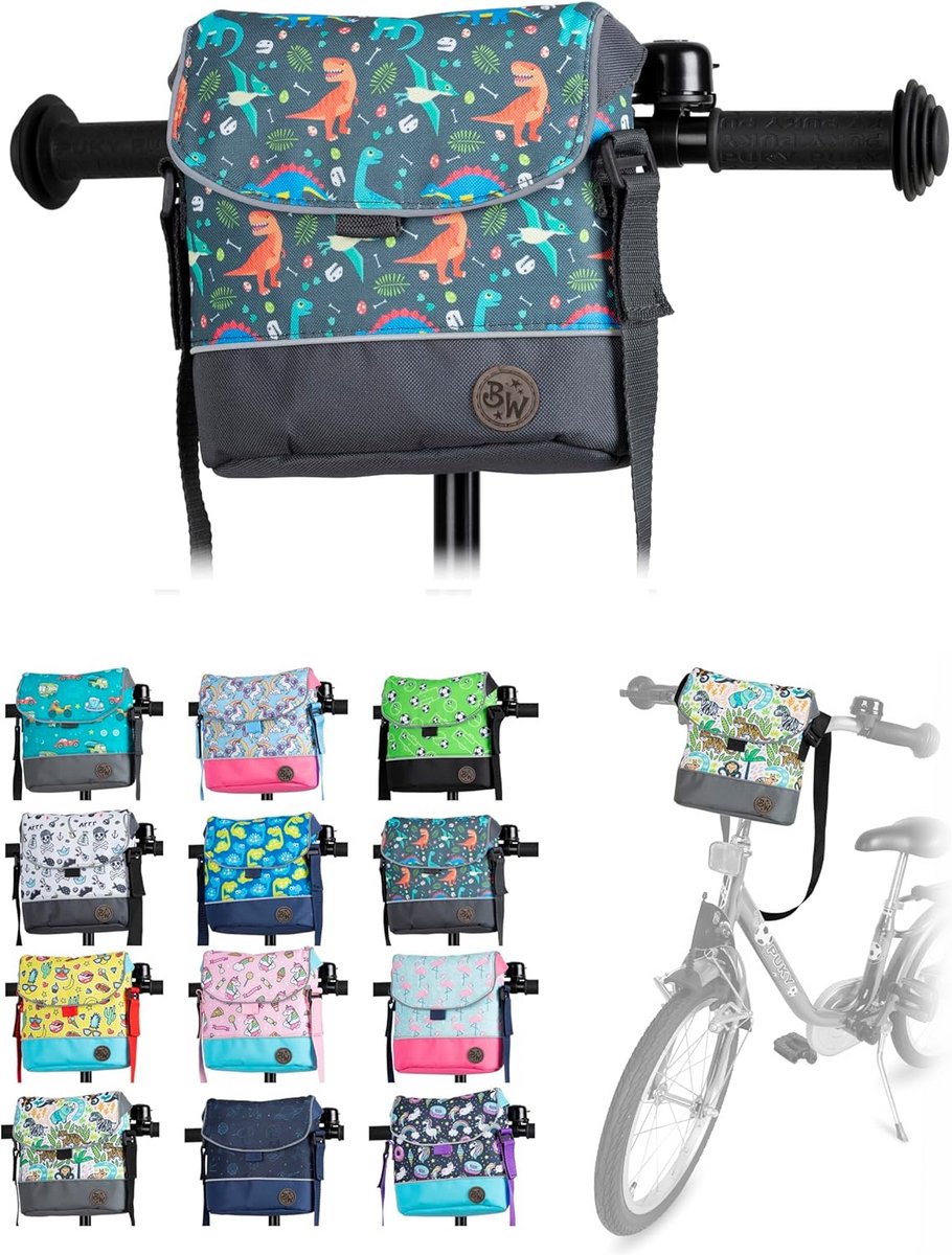 BAMBINIWELT Kinderen stuurtas – Fietstas voor kinderen, loopfietstas & stuurmand met schouderriem – compatibel met Puky, Woom & step – waterafstotend & robuust, kleur: Model 16