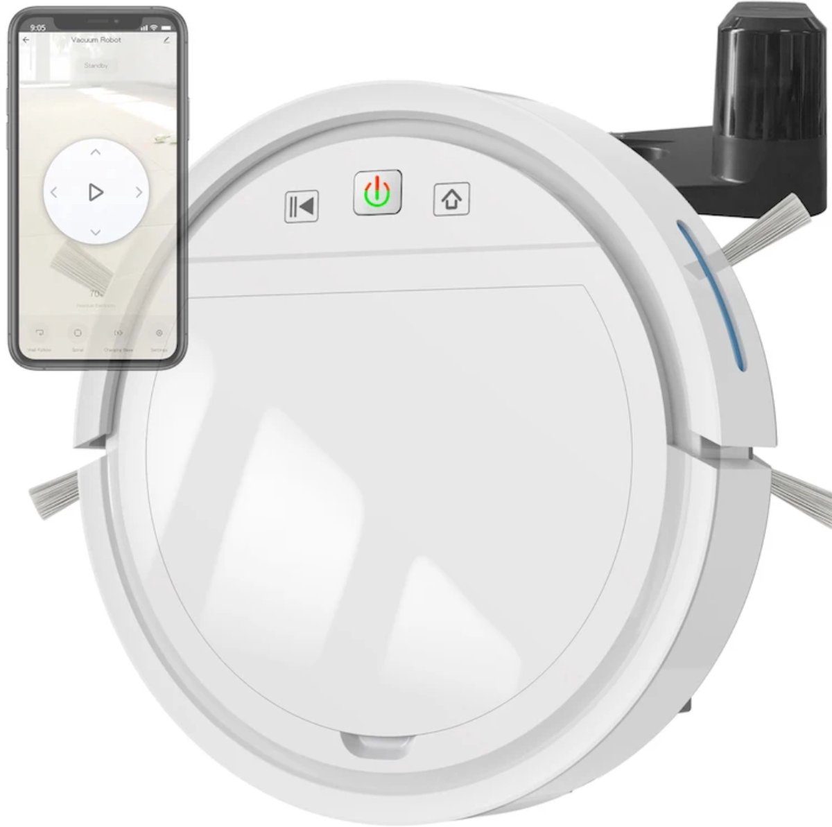 Smart Robot stofzuiger (wit) met borstels en dweil functie in gratis Tuya en Smartlife app.