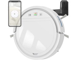 Smart Robot stofzuiger (wit) met borstels en dweil functie in gratis Tuya en Smartlife app.
