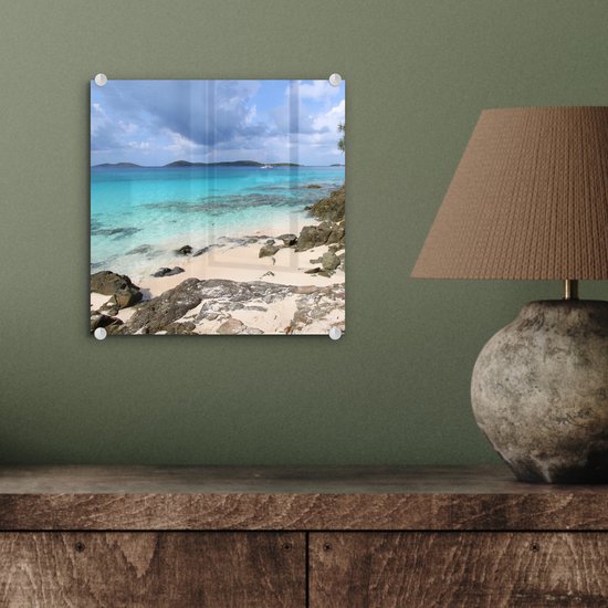 Peinture sur verre MuchoWow® 20x20 cm - Peinture sur verre acrylique - Vue de Saint John dans le parc national des Îles Vierges - Photo sur verre - Peintures