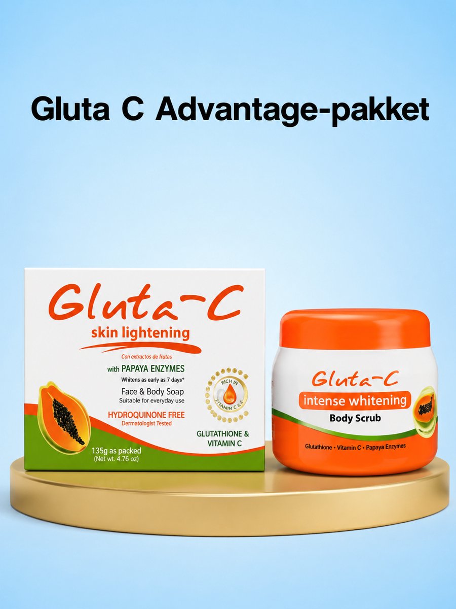 Gluta-C Voordeelpakket – Complete Verhelderende Huidverzorgingsset – Helpt Donkere Vlekken te verminderen, Egaliseert de Huidtint & Hydrateert Intensief – Voor een Stralende, Gladde & Gezonde Huid