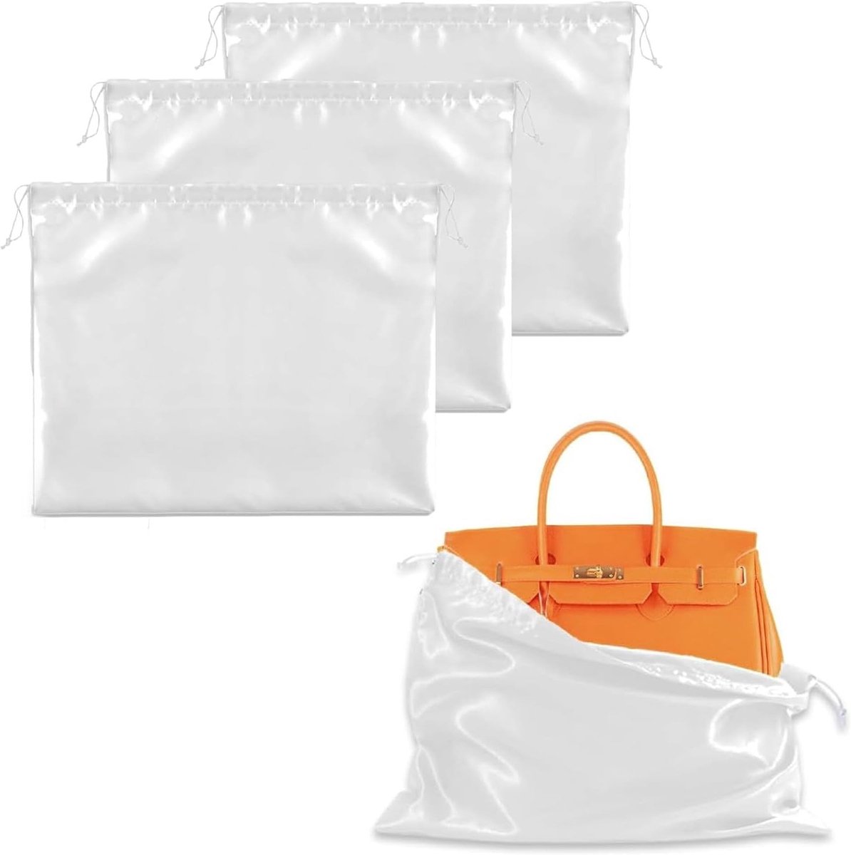 Set van 3 stofhoezen voor handtassen, zijden stof, stofdichte tas met trekkoord, zachte bescherming voor handtassen, portemonnees en rugzakken