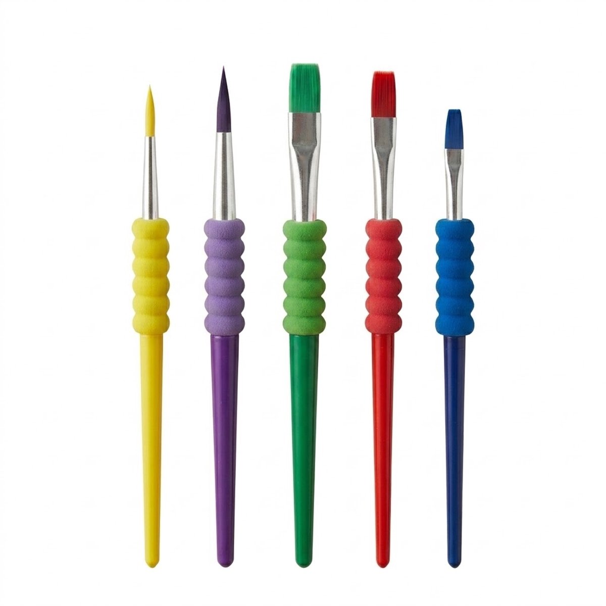 Multikleur verfkwasten set penselen voor hobbyisten en kinderen – 5 delige synthetische penselen met ronde en platte punten, ergonomische handvatten voor schilderen en knutselen