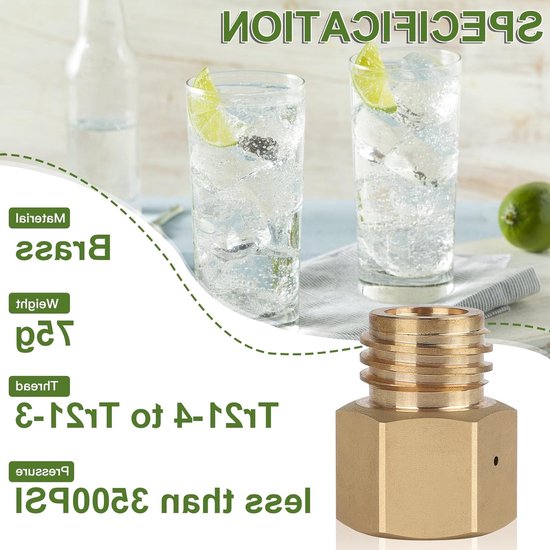 Adapter converter voor Sodastream TR21-4, geschikt voor Quooker Cube fles (TR21-3), messing, ideaal voor thuisgebruik en duurzame drankbereiding — afbeelding 3