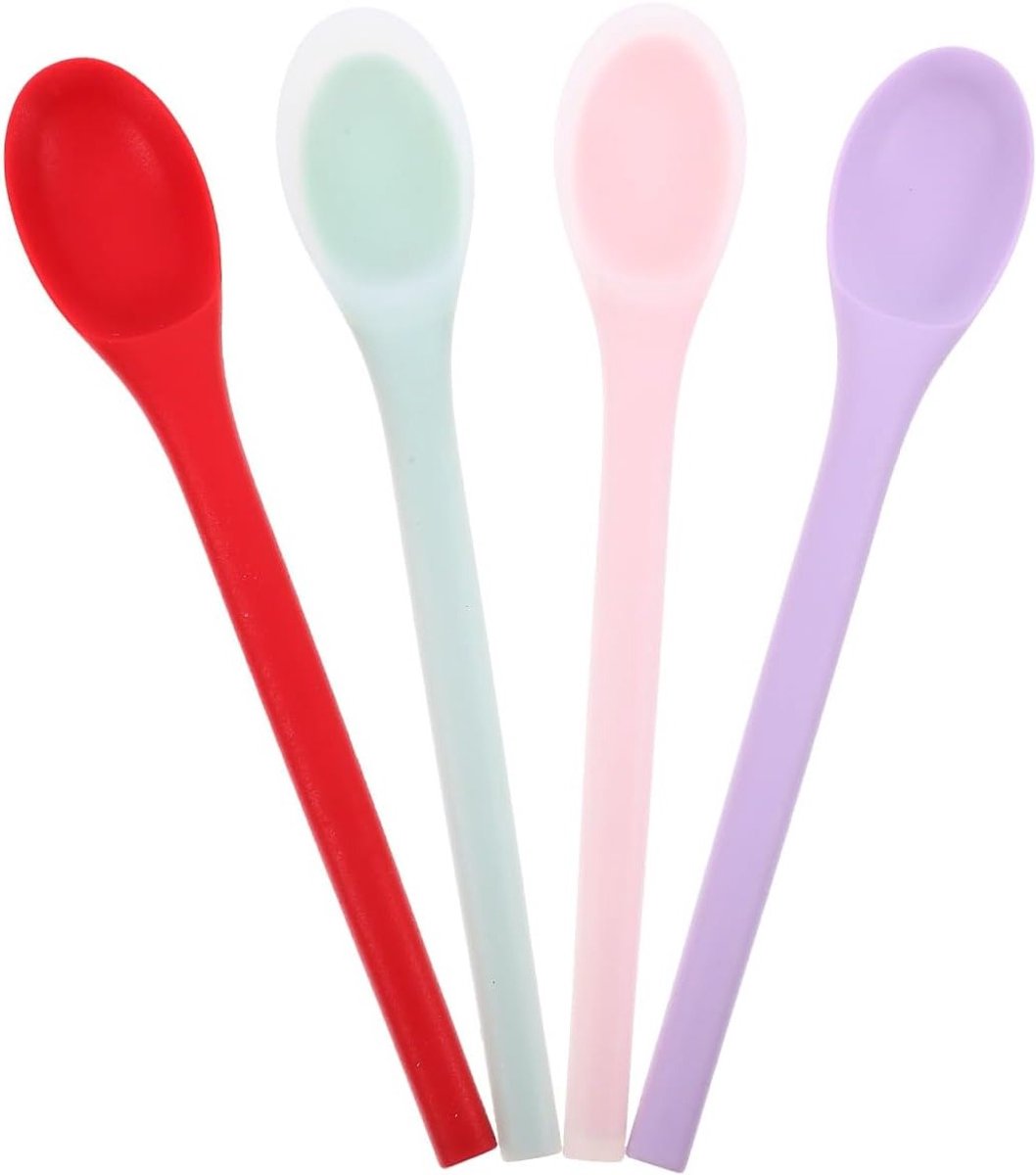 Set van 4 Siliconen Dessertlepels voor Keuken, Mixen en Serveer, Antikleef Coating, Handig en Duurzaam Keukengerei