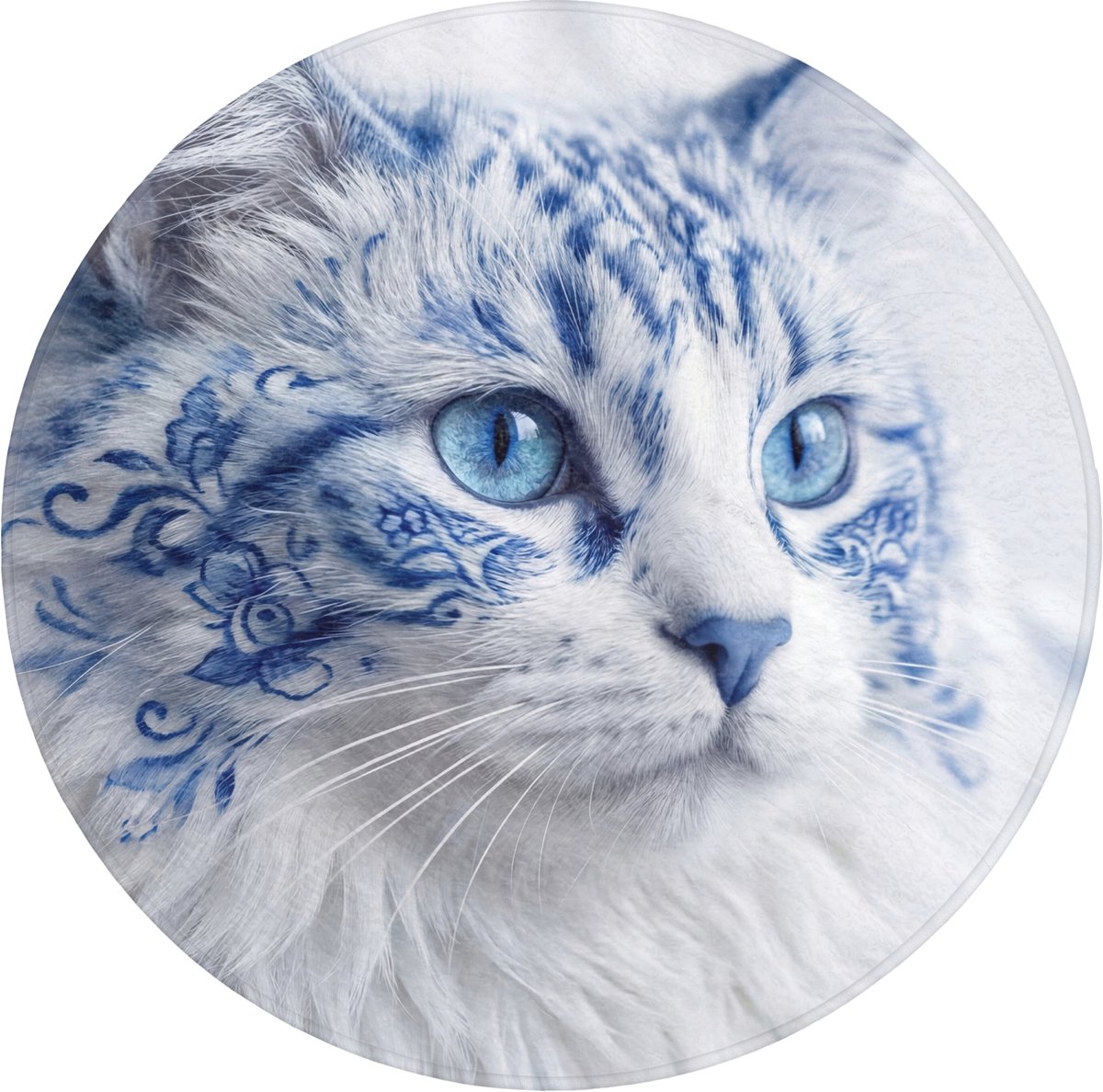 WC mat rond 70x70 cm - Antislip - Kat - Patroon - Blauw - Toiletmat - Vloermat - Douchemat