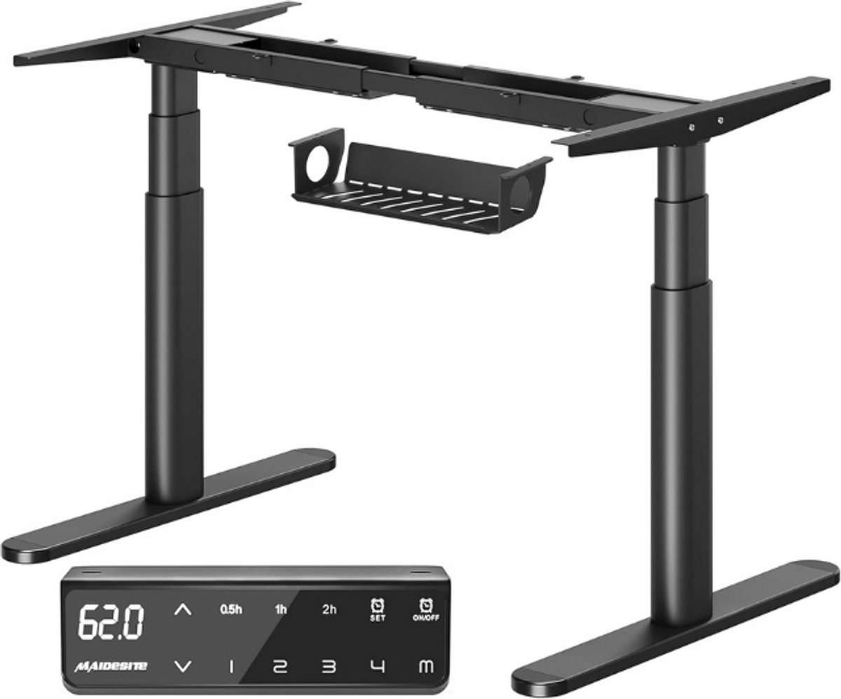 MAIDeSITe in hoogte verstelbaar bureau TH2 Plus Art elektrisch bureau met 2 krachtige motoren, elegant ovaal tafelblad, 4 geheugenhoogtes en stootbescherming (zwart)