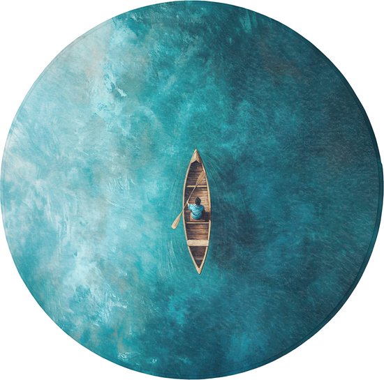 Tapis de bain rond 70x70 cm - Antidérapant - Bateau - Eau - Bleu - Tapis de bain pour salle de bain - Tapis de douche - Tapis de bain rond