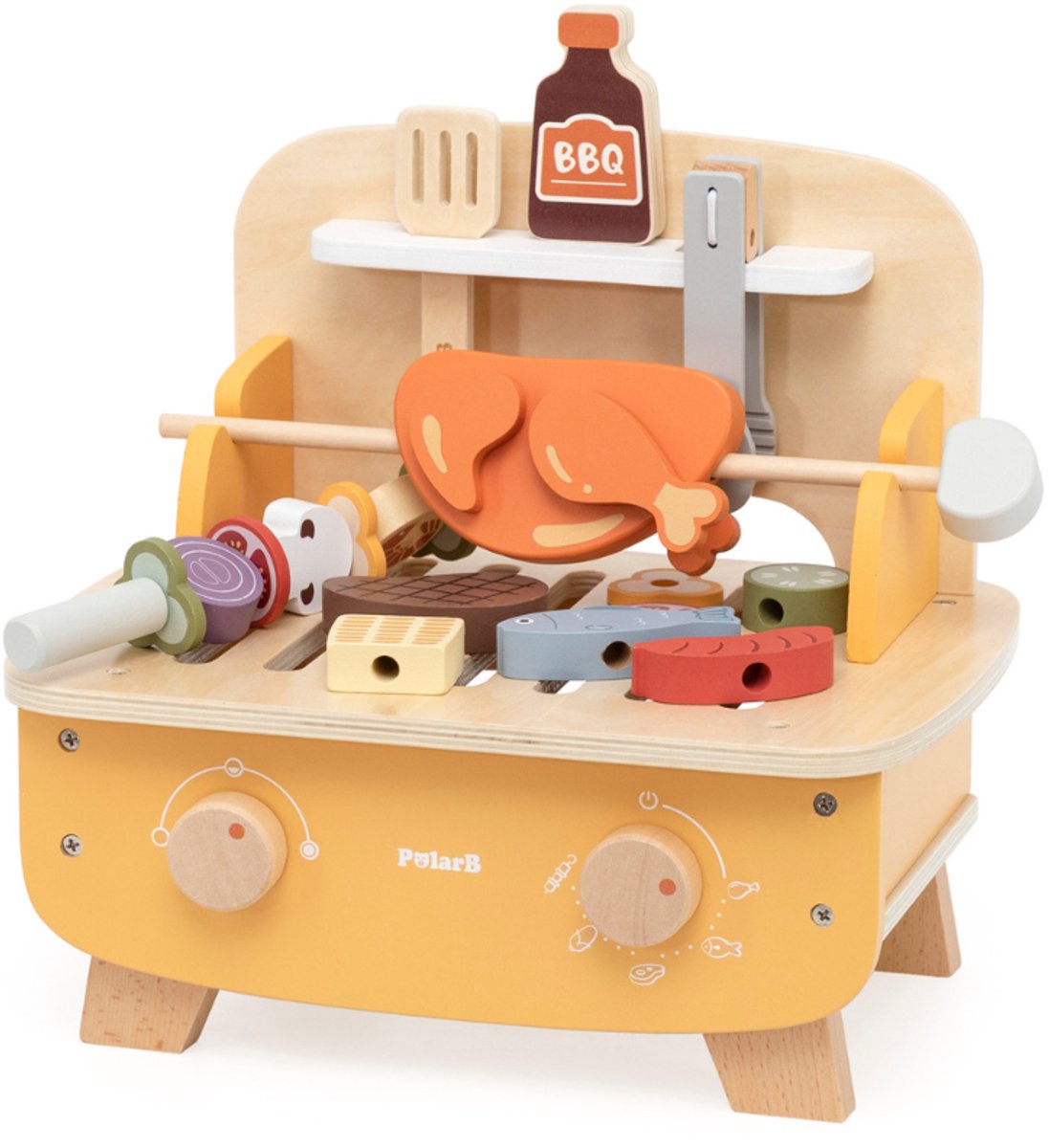 PolarB Houten BBQ Speelset - Houten Barbecue voor Kinderen met Accessoires