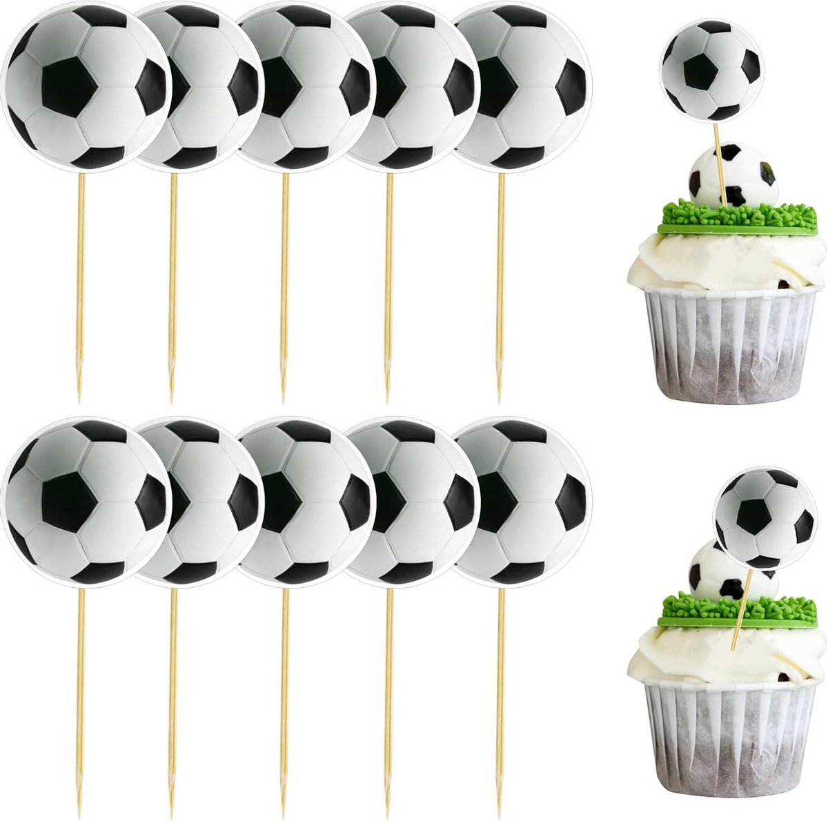 36 Stuks Voetbal Cupcake Toppers, Makkelijk Te Installeren Voetbal Taartdecoraties Voor Feestjes, Verjaardagsdecoraties en Party Supplies
