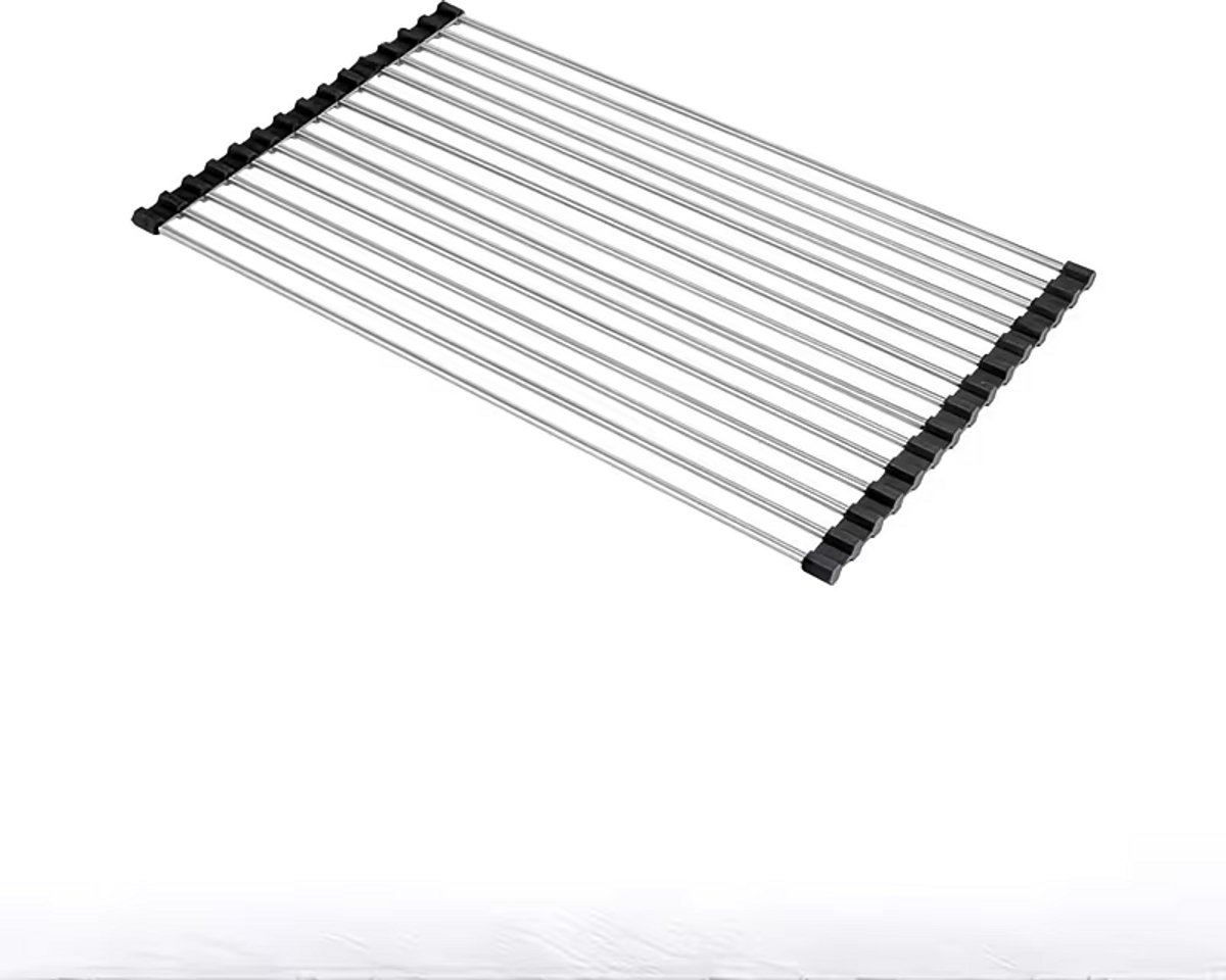 Oprolbaar afdruiprek 47x28 cm zwart - RVS droogrek spoelbak