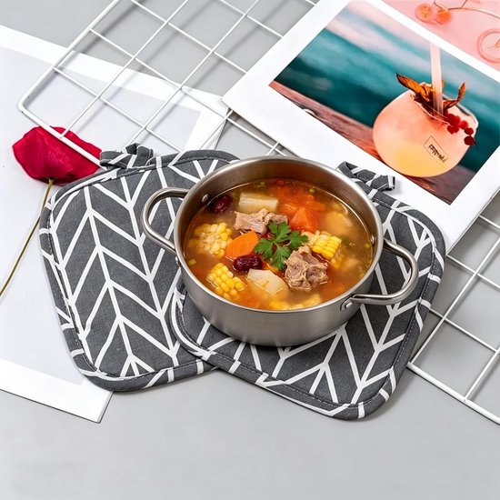 Set van 4 Hittebestendige Keuken Pothouders van Katoen 17 x 17 cm - Ideaal voor Ovens, Pannen en Kookaccessoires in Grijs — afbeelding 5