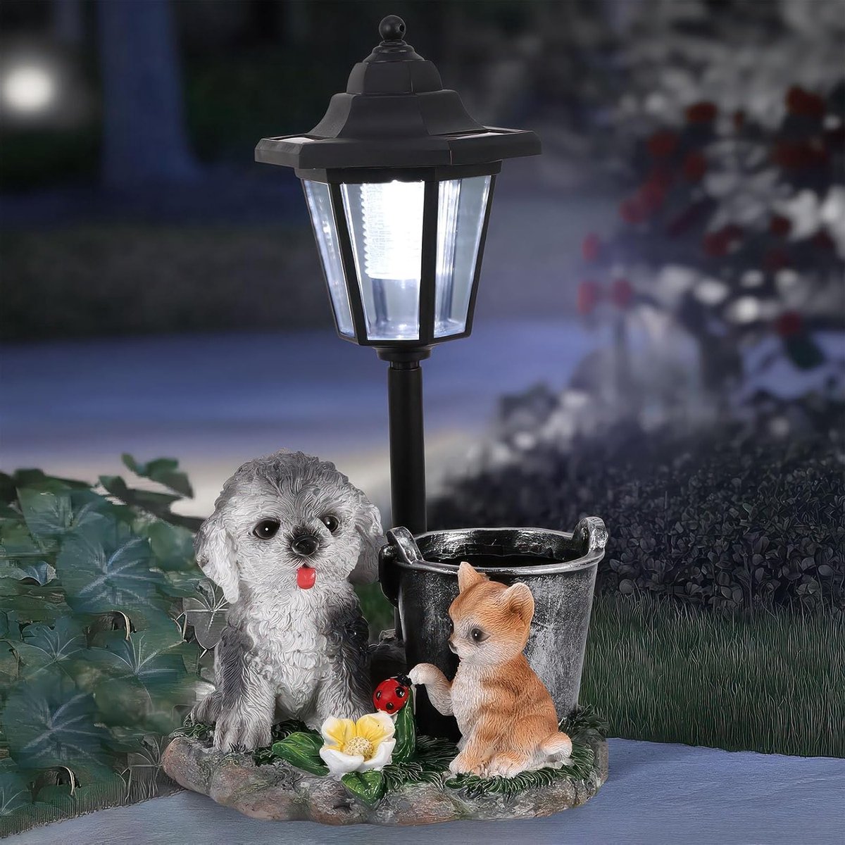 Zonenergie Tuinbeelden voor Buiten - Hondenornamenten van Waterdicht Hars voor Tuin en Patio Decoratie