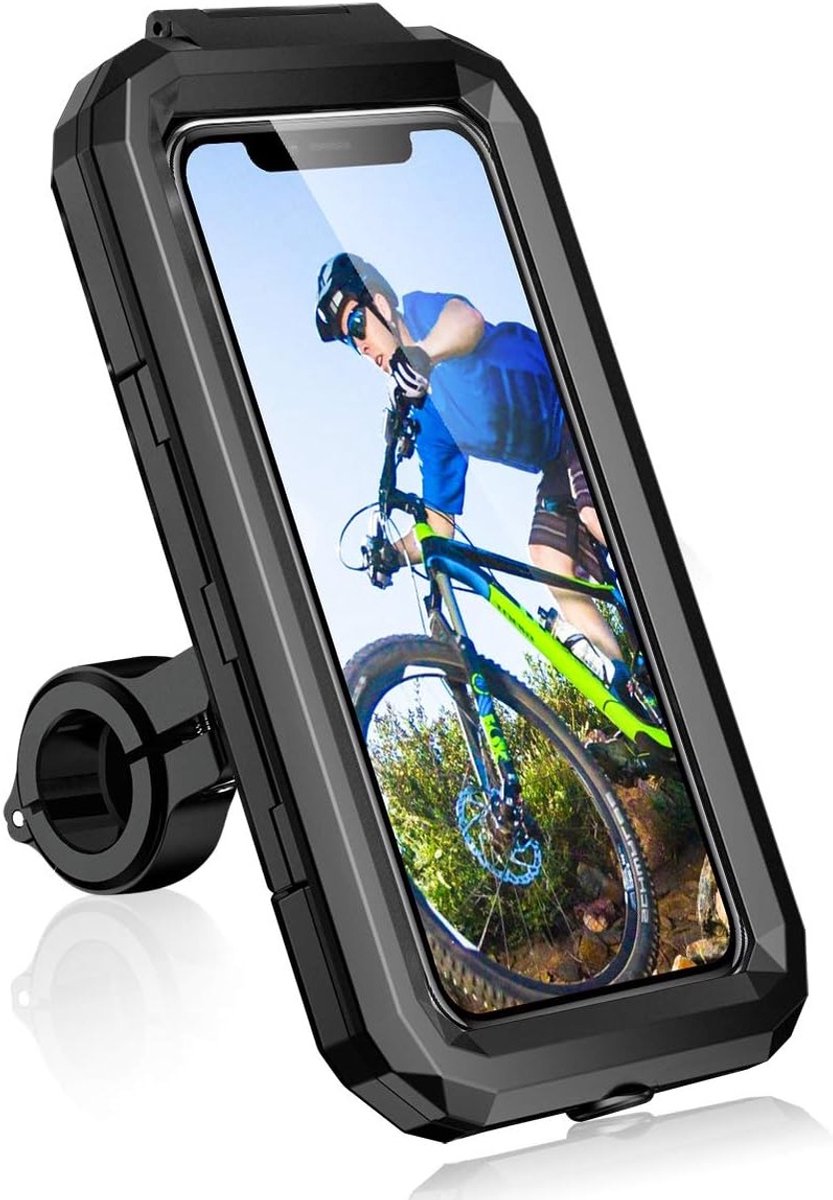 Telefoonhouder waterdicht universeel voor motorfiets scooter fiets 360° draaibaar zwart - smartphonehouder 55-68 inch