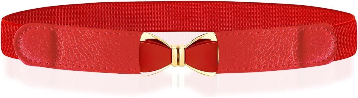 Stijlvolle Rode Vintage Stretch Tailleband voor Dames met Striksluiting, Perfect voor Jurken en Casual Outfits