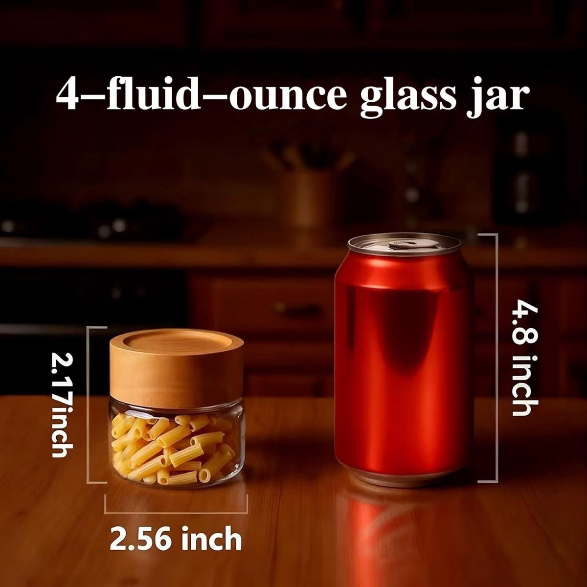 Set van 6 stapelbare, luchtdichte glazen potten van 118 ml (met acaciahouten deksel) – klein formaat, geschikt voor overnight oats, het bewaren van kruiden en specerijen, het bewaren van verse kruiden en als voorraadpotten — cadeau in Wonen & Interieur - foto 3