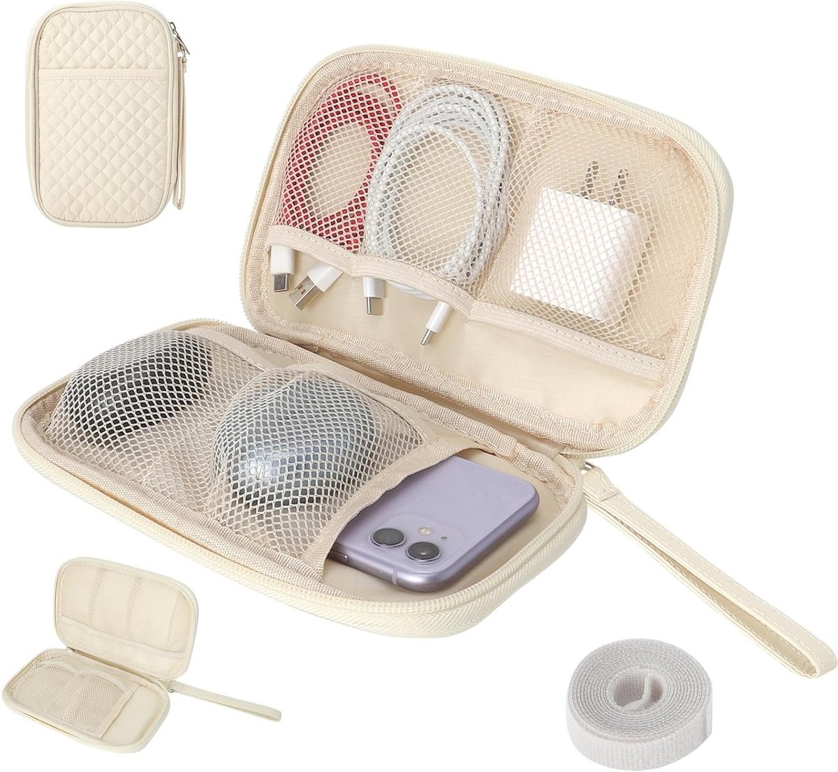 Compacte en Lichtgewicht Kabel Organizer met Handvat, 5 Mesh Compartimenten en Buiten Pocket voor Geordende Opslag van USB-kabels, Opladers en Accessoires