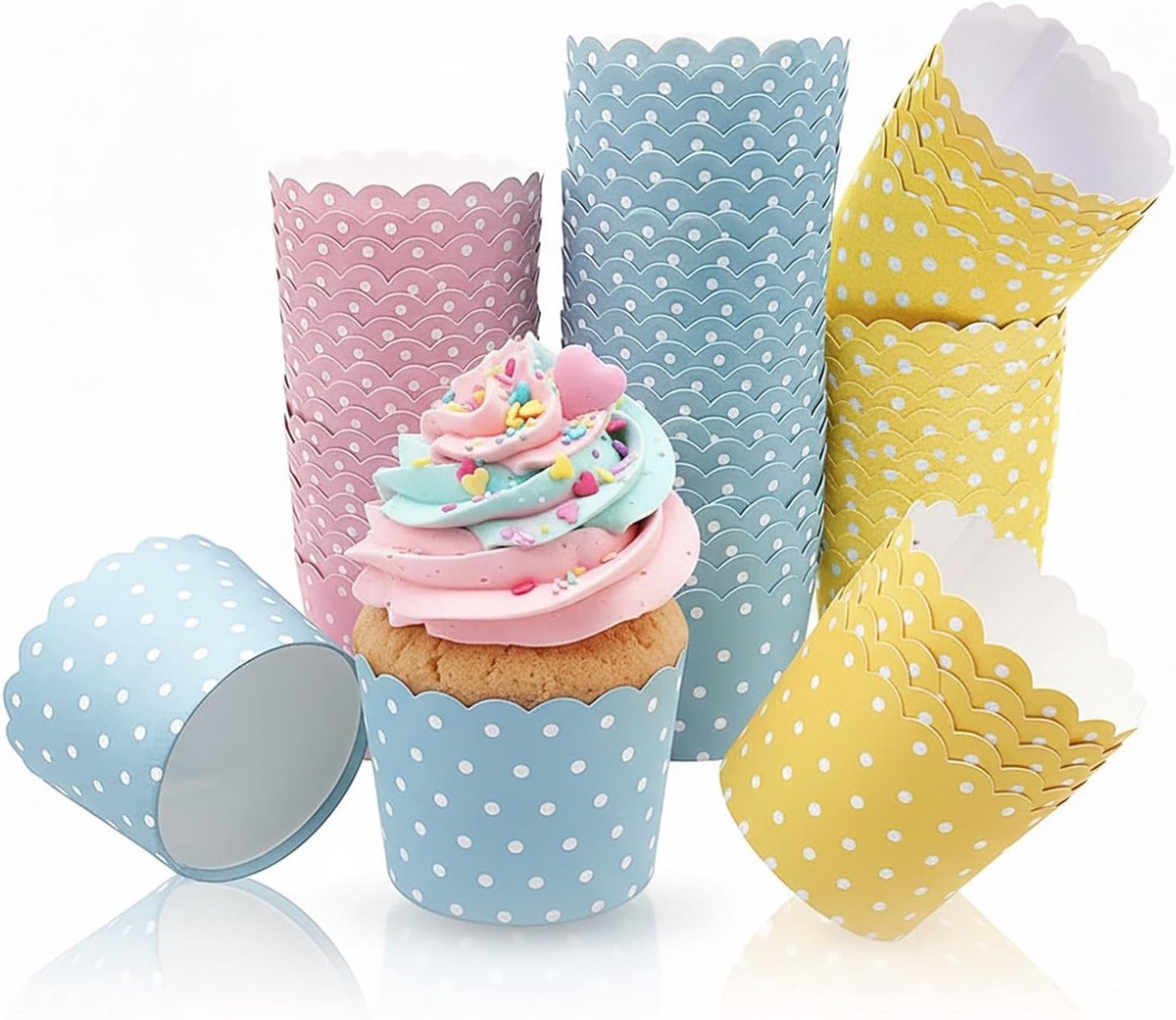 150 Stuks Muffinvormpjes van Papier voor Cupcakes en Taarten - Ideaal voor Verjaardagen, Bruiloften en Feestjes met Kleurrijke Puntjes