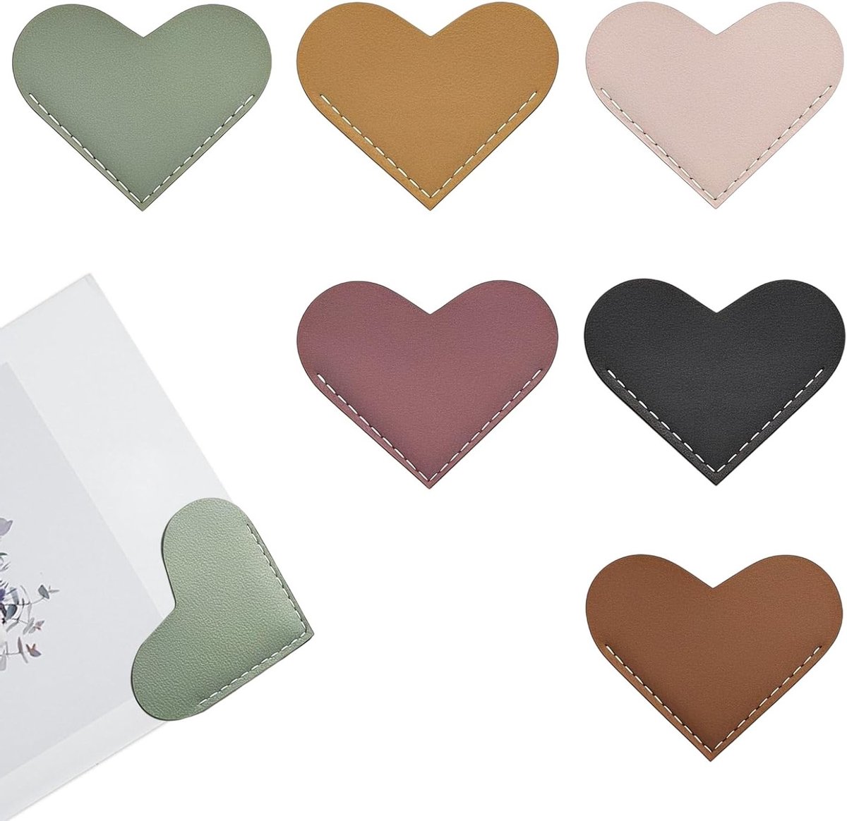 Set van 12 Hart Boekenleggers, Handgemaakte Leren Hoek Boekenlegger voor Vrouwen en Mannen, Aesthetic Pagina Markeren en Lezen Accessoires, Kleine Boekcadeaus voor Boekenliefhebbers