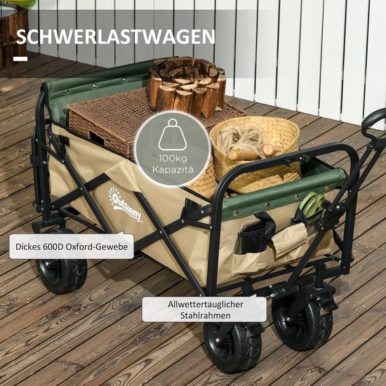 Outsunny Bollerwagen Stahl, Oxfordstoff Khaki van Outsunny — afbeelding 3