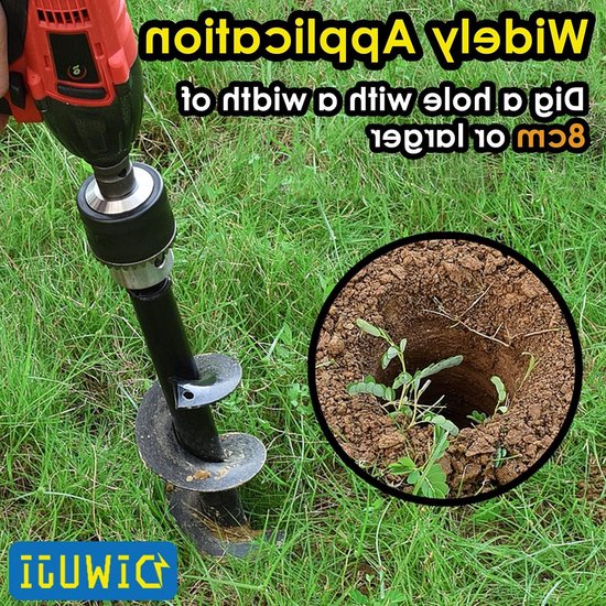 Tuingrondboor voor bloemen en planten - grondbewerkingsboor van roestvrij staal - gereedschapset voor diepe cultivatie - gaten graven voor planten, bomen, struiken (8 cm diameter, 30 cm lengte) van Merkloos	 — afbeelding 2