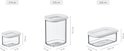 Dimensions des boîtes de rangement Mepal Modula : 175 ml, 375 ml et 425 ml.