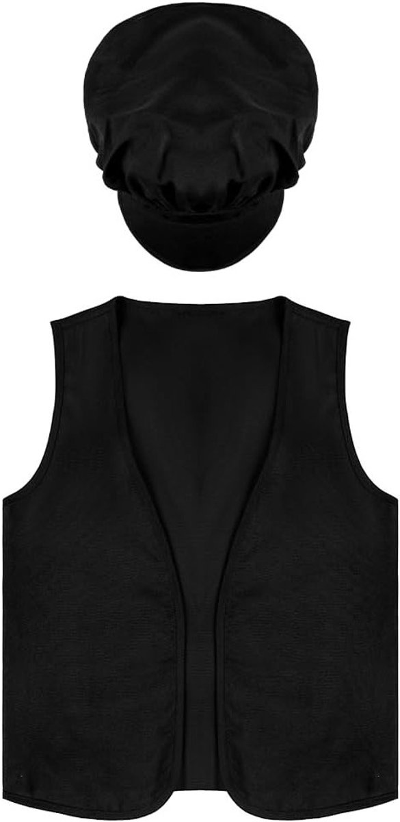 Victoriaanse Pauper Kostuum voor Kinderen - Zwart 2-delig Vest en Hoed Set, Perfect voor Halloween en Rollenspel
