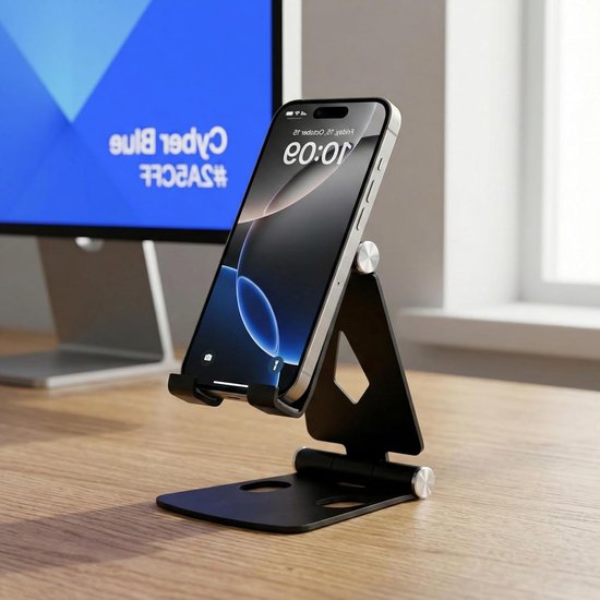 Verstelbare mobiele telefoonstandaard van aluminium, opvouwbaar bureauhouder voor smartphones, geschikt voor iPhone, Huawei en andere modellen, ideaal voor thuis en op kantoor — afbeelding 5
