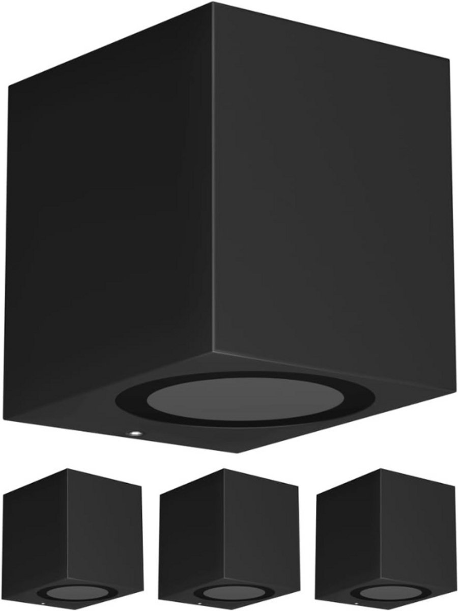 4 stuks ALSE buitenwandlampen, IP54, downlight, matzwart, hoekig, 1x GU10 max. 35W