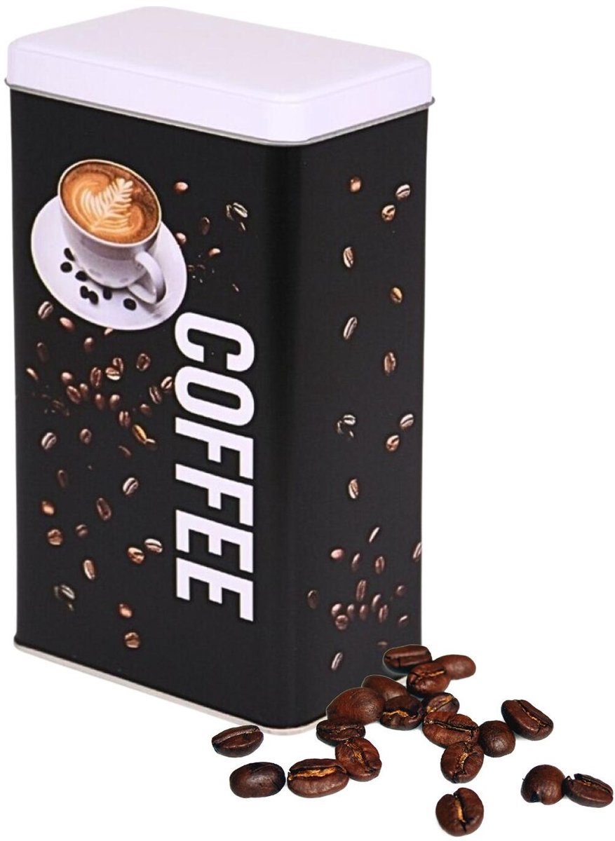Koffie bewaarblik - koffiepads / filterkoffie / bonen - zwart - coffee print - 800 ml