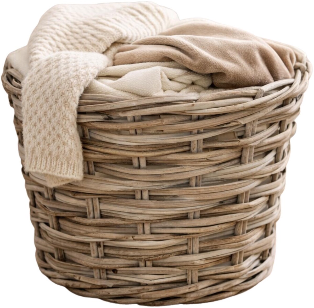 Mega Collections opbergmand Koudum - rotan - D39 x H31 cm - lichtbruin/grijs
