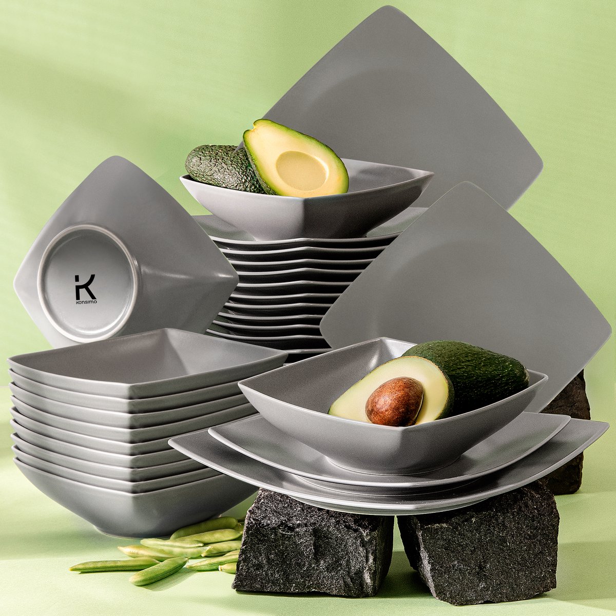 KONSIMO® EPIRI - 36 delig - 12 persoons - Keramiek - Dessertbord, Diepbord, Dinerbord - Grijs