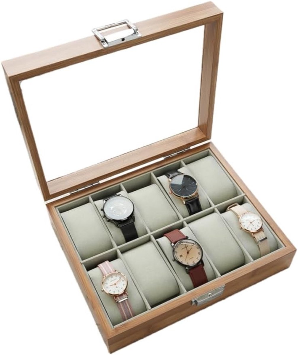Houten Horloge Box met Kijkvenster voor Horloge en Sieradenopslag, Keuze uit 2, 3, 6 of 10 Slots, Hoogwaardige Horloge Case voor Organisatie en Bescherming