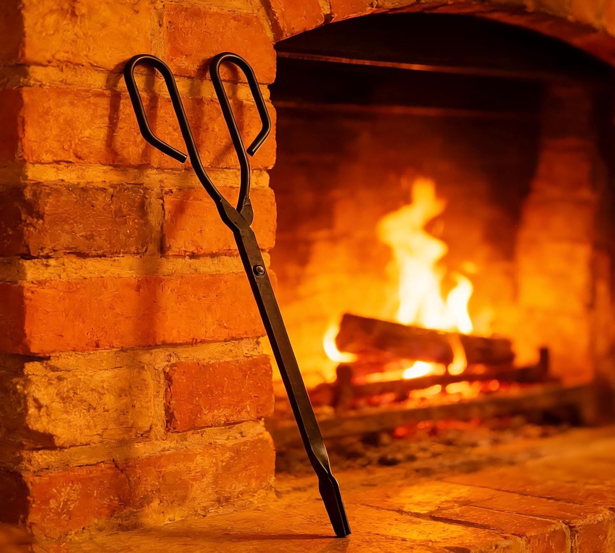 Vintage Haard Tangen voor Hout en Steenkool – 43 cm Zwarte IJzeren Tangen voor Veilig Handelen van Brandhout en Steenkool – Antieke Schaar voor Haarden en Kachels