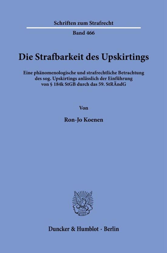 Schriften zum Strafrecht466- Die Strafbarkeit des Upskirting ... - cover