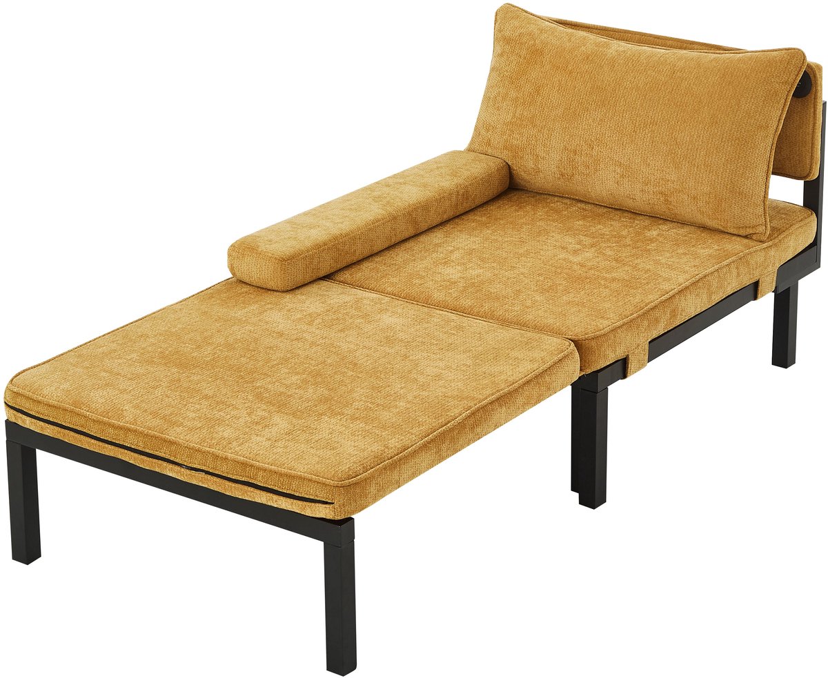 Merax 2-In-1 Slaapstoel - Uitklapbare Slaapbank Met USB En Type-C - 1 Persoons Logeerbed Fauteuil Voor Woonkamer Slaapkamer En Kleine Ruimtes - Geel