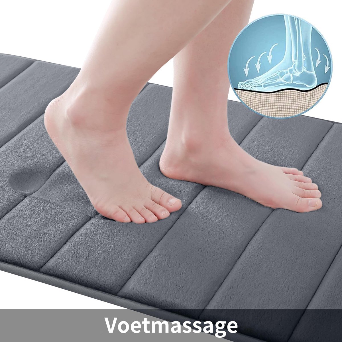 Homaxy Badmat - Memory Foam Badmat - Super Absorberende Badmat - Douchemat - TPR Antislipmat - 61x120 cm - Grijs Productinformatie