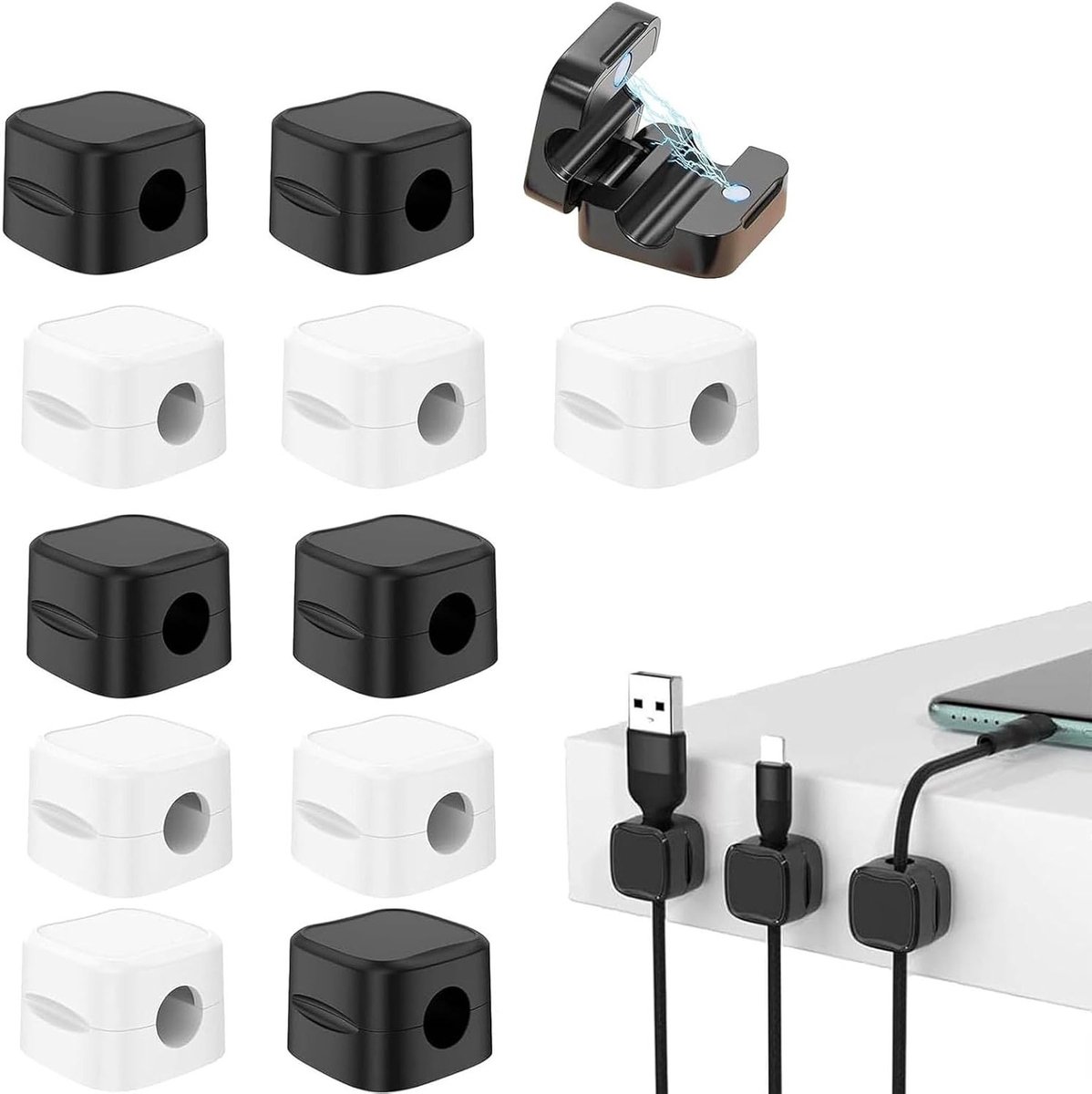 Kabelbeheer Set van 12 Stuks, Sterke Hechting, Verstelbare Kabelhouders voor Desk, Duurzame Accessoires voor Oplaadkabels, HDMI en USB Kabels